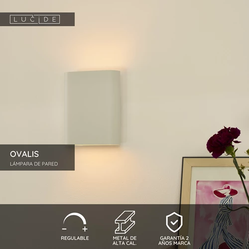 Lucide OVALIS - Lámpara de pared - 2xE14 - Blanco - USP